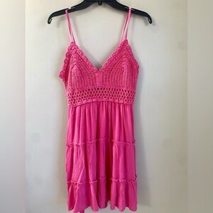 Y2K Boho Romantic Festival Mini Spaghetti Strap Coachella Crochet Dress